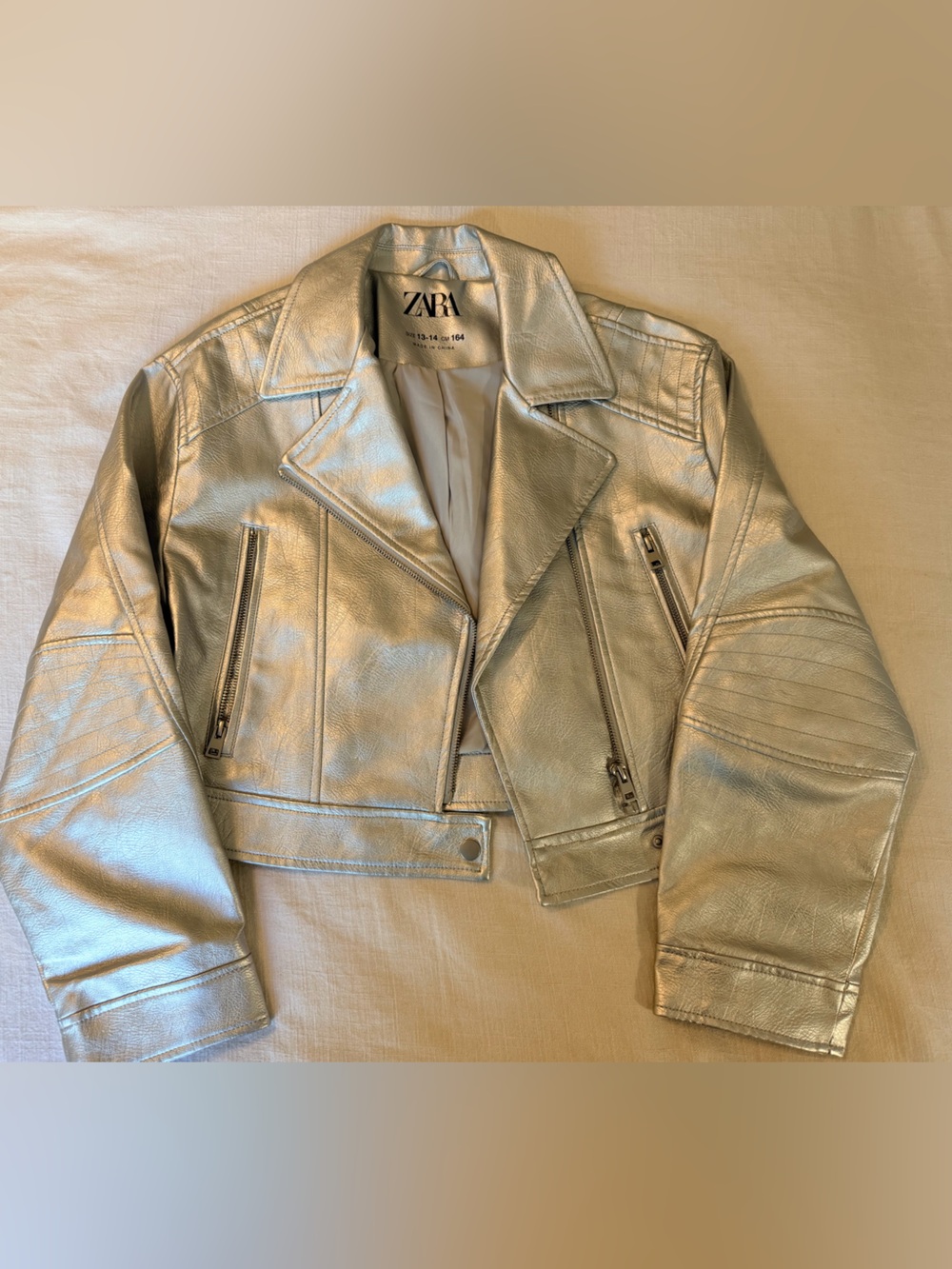 Teen Girls Zara Silver Cropped Moto Jacket
